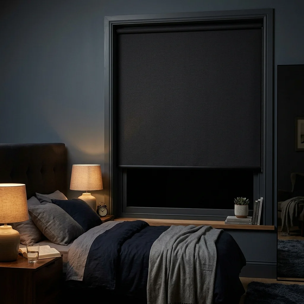Enrouleur Black Out — Tissu opaque qui bloque quasiment toute la lumière — pour un noir complet et une intimité maximale.